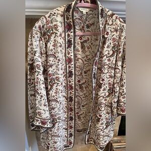 NWOT Max Studio Cream Sage Green Burgundy Paisley Floral Kimono Cardigan L